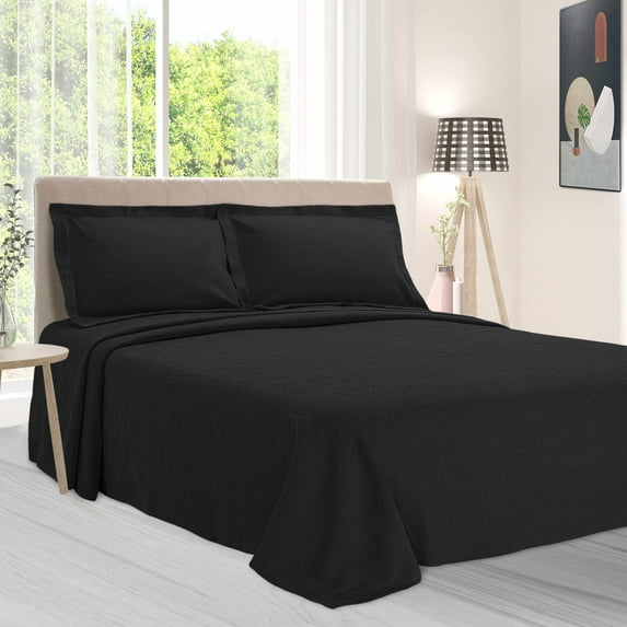 Paisley 100% Cotton Jacquard Matelassé Bedspread Set Black / King