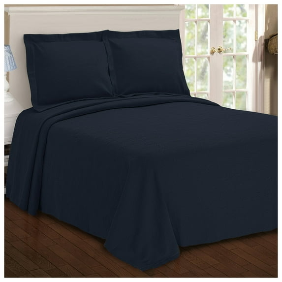 Paisley 100% Cotton Jacquard Matelassé Bedspread Set Navy Blue / Queen