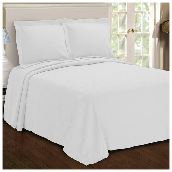 Paisley 100% Cotton Jacquard Matelassé Bedspread Set White / Full