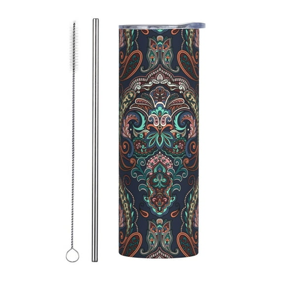 Paisley 20oz Stainless Steel Tumbler with Lid & Straw - Double-Walled Insulated Travel Mug for Coffee, Tea, Water, Wine - Perfect Gift for Women