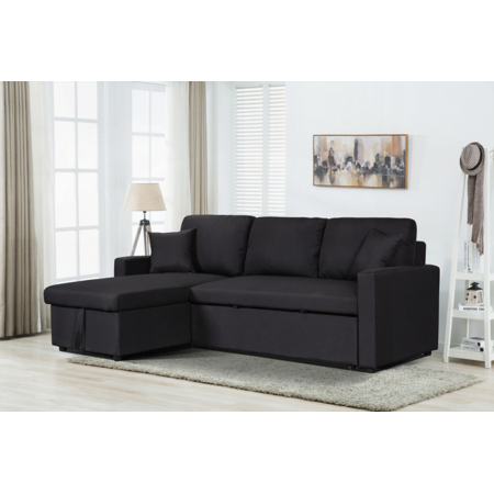 Paisley 82" Black Linen Fabric Reversible Sleeper Sectional Sofa with Storage Chaise for US Homes | Walmart