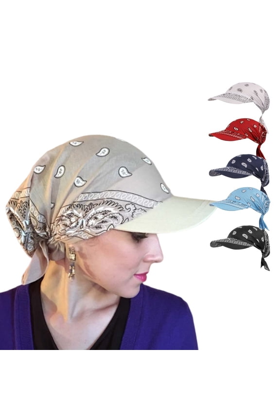 Paisley Bandana Hat with Brim Adjustable Head Scarf Cap Soft Sun Visor Head Wrap for Casual Wear Walking Travel Outdoor Activities and Everyday Styling