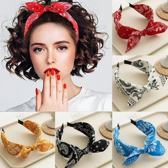 Paisley Bandana Headband for Women Top Knotted Bow Hairbands Cute Rabbit Ear Turban Headwrap Hair Band Girls Accessories