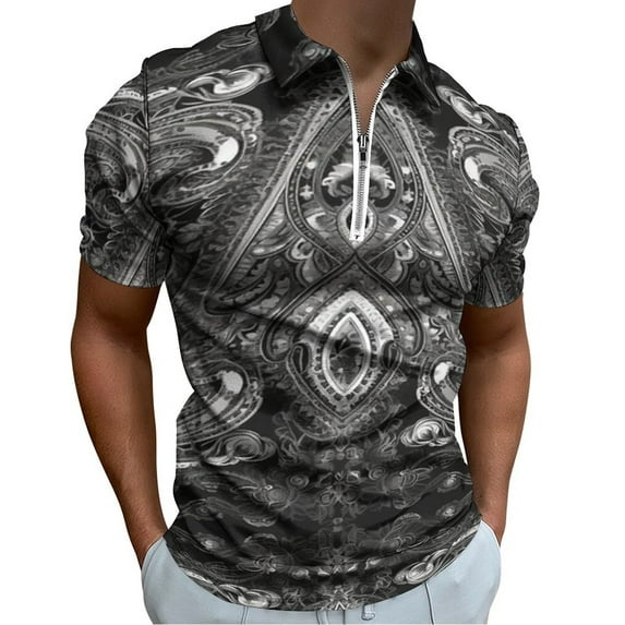 Paisley Bandana Men Zipper T-shirt Summer Casual Short Sleeve T-shirt Top