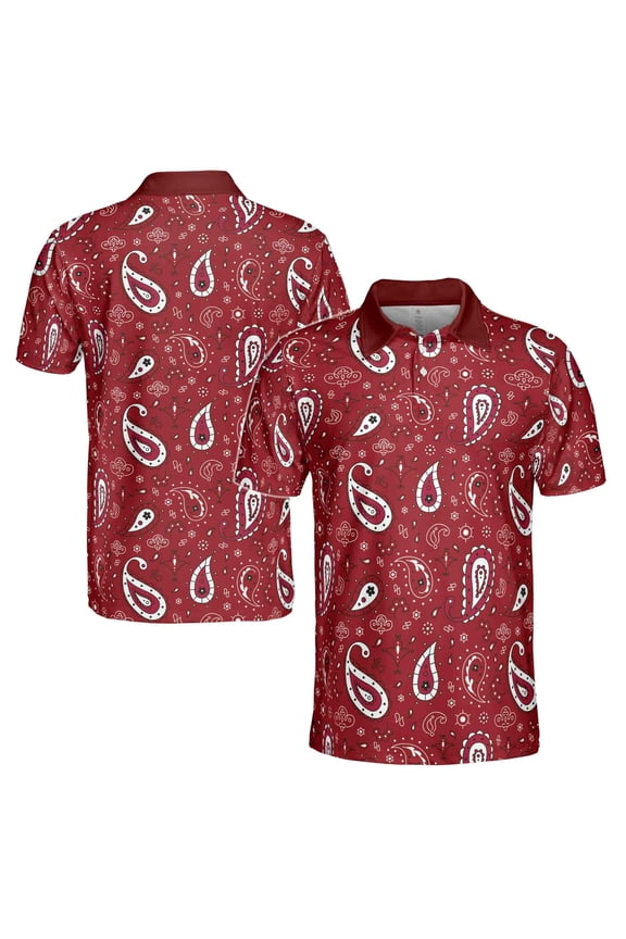 Paisley Bandana Pattern Burgundy Golf Men's Polo Shirt S-5XL