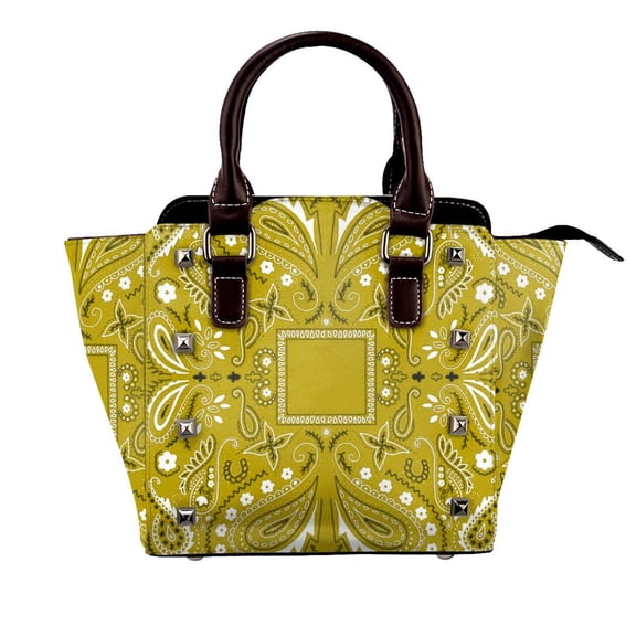 Paisley Bandana Pattern Yellow Rivet Fashion One-Shoulder Women's Handbag Tote Bag