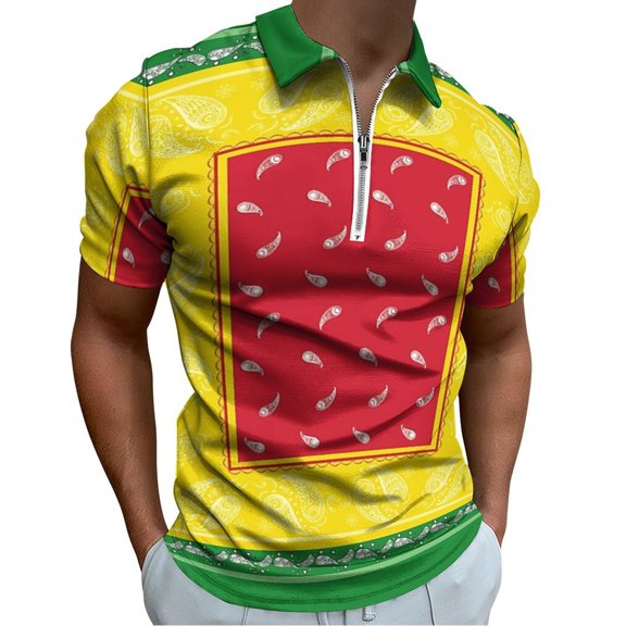 Paisley Bandana Rasta Hippie Men Zipper T-shirt Summer Casual Short Sleeve T-shirt Top