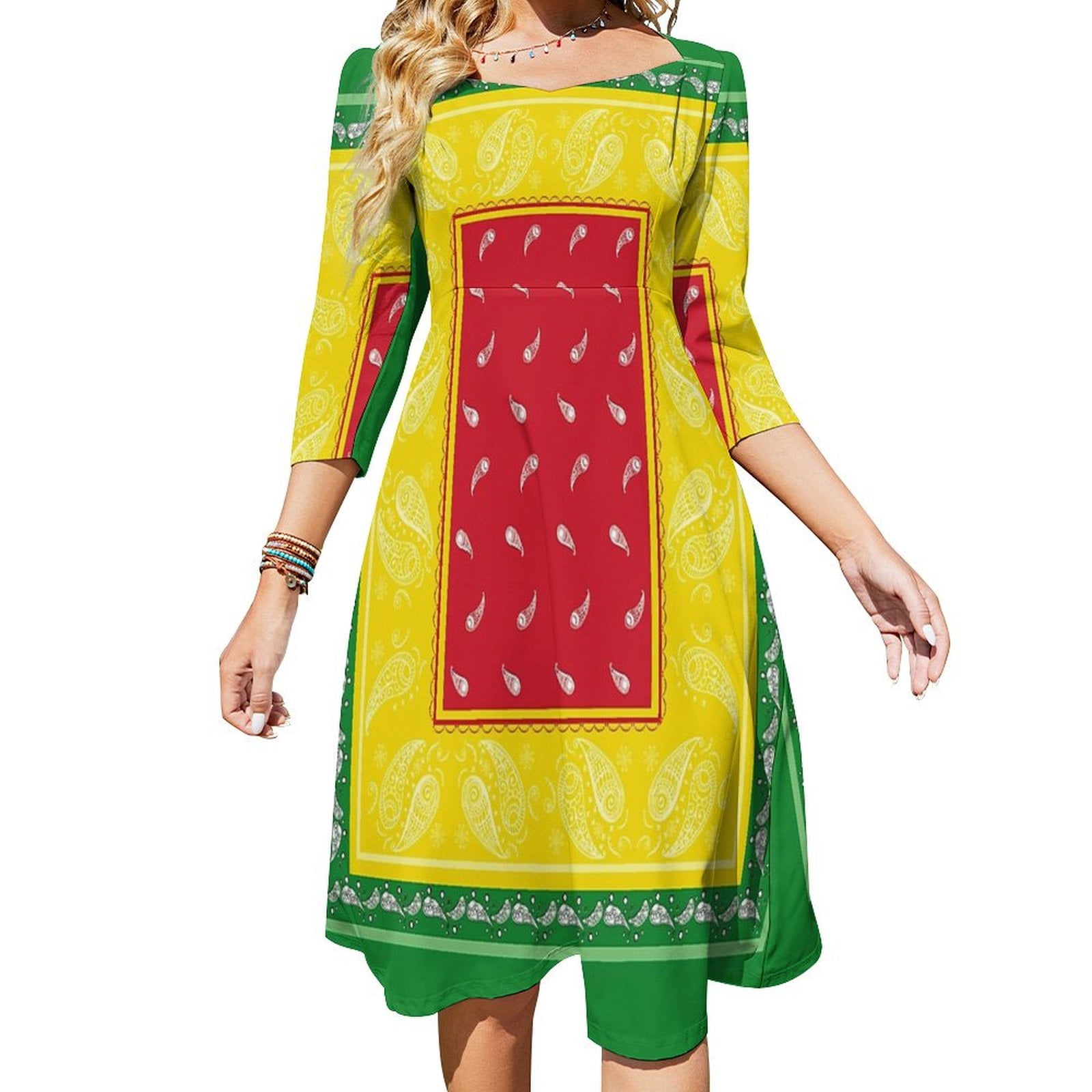 Paisley Bandana Rasta Hippie Sweetheart Knot Flared Dress Fashion ...