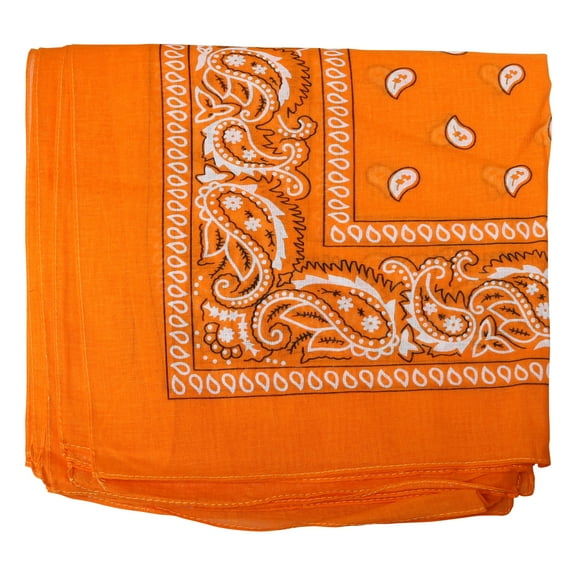Paisley Bandanas Head Wrap 100% Cotton Double Sided, 21 x 21 Inch - 1 Dozen, Orange