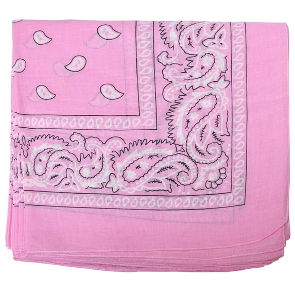 Paisley Bandanas Head Wrap 100% Cotton Double Sided, 21 x 21 Inch - 1 Dozen, Pink