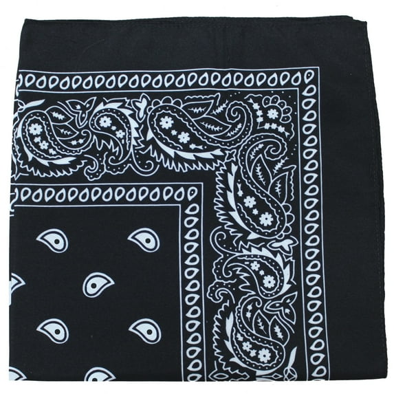 Paisley Bandanas Head Wrap, Cotton Double Sided, 21 x 21 Inch (1 Pack, Black)