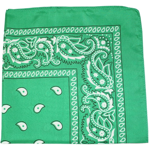 Paisley Bandanas Head Wrap, Cotton Double Sided, 21 x 21 Inch (10 Pack, Green)