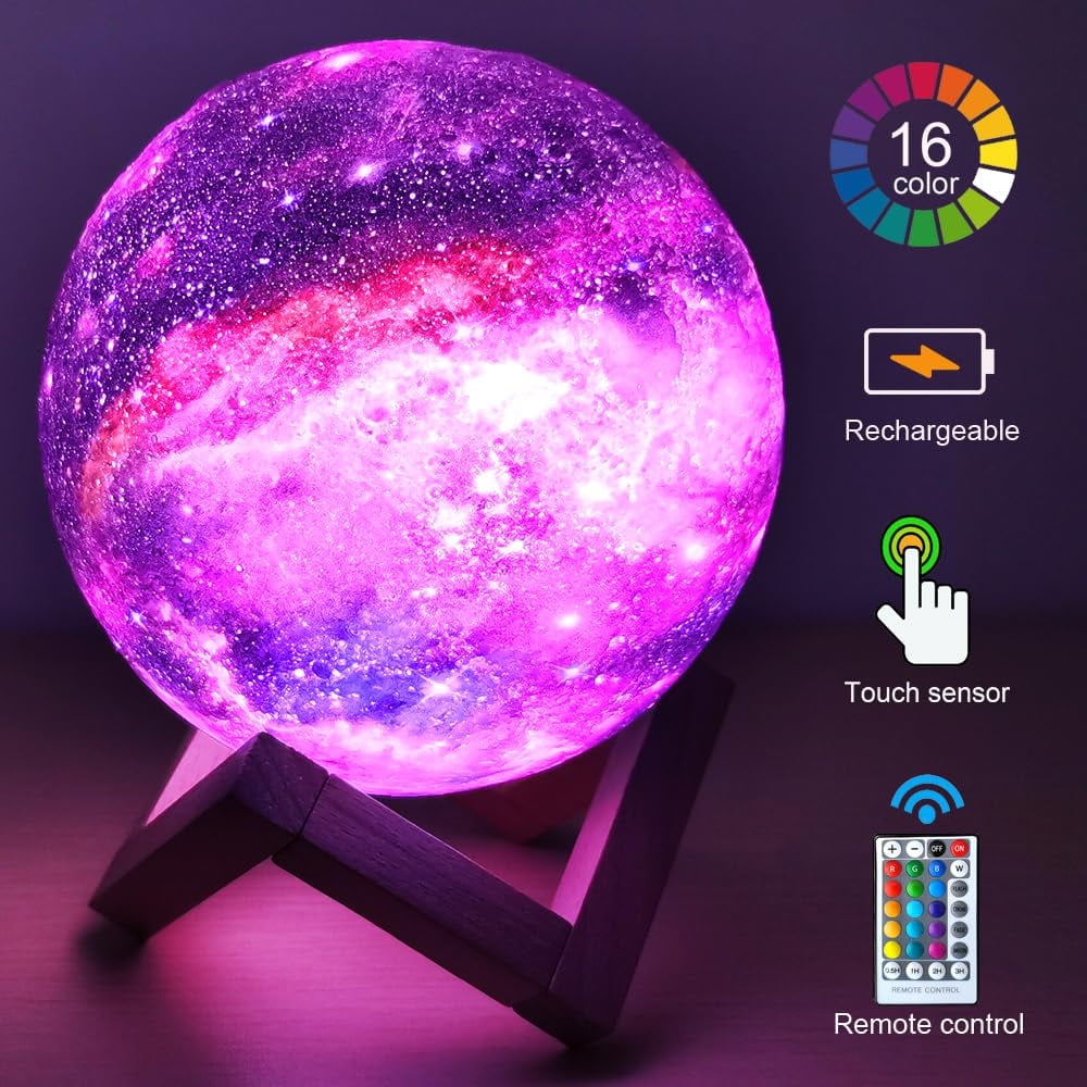 4.72'' Moon Lamp Kids Night Light Galaxy Lamp Rechargeable Battery Touch & Remote Control 16 Colors LED Moon Light as Birthday Gifts for Boys/Girls/Kids