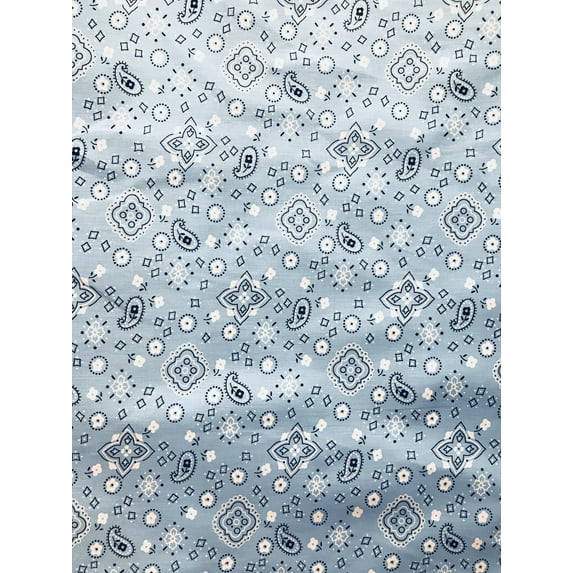 Paisley Bandanna Print Broadcloth, Sells by the Yard from Sal Tex Fabrics, Lt. Blue