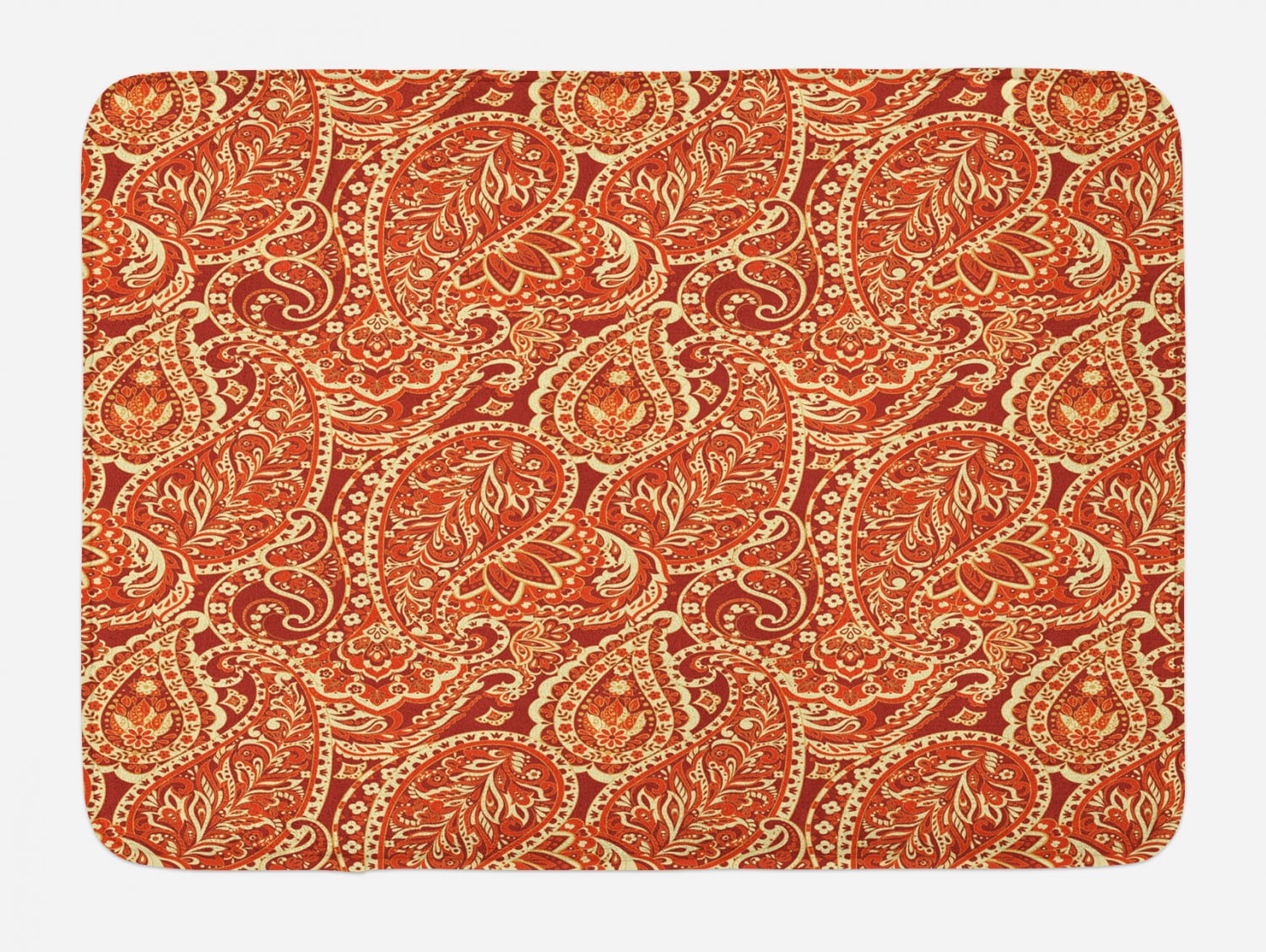 Paisley Paprika and Pale Yellow Polyester Bath Rug