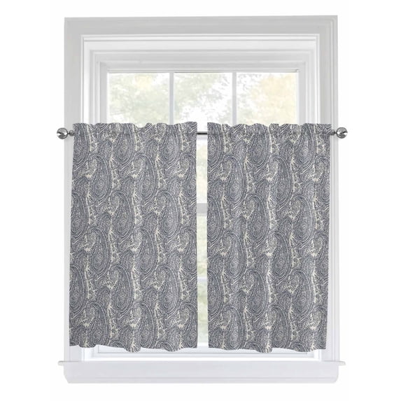 Paisley Bathroom Window Curtain, Vintage Mediterranean Abstract Texture Gray Blue Light Filtering Coffee Kitchen Curtains, Bedroom Living Room Curtains 2 Panel 84"x45"