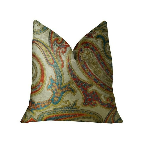 Paisley Bay Cream Red & Blue Handmade Luxury Pillow, 16 x 16 in.