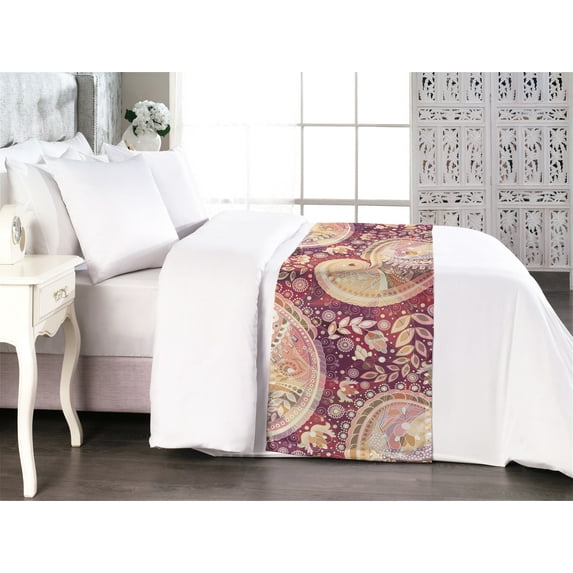 Paisley Bed Runner, Modern Leafy Ornaments with Delicate Floral Motif Oriental Vibes Art, Decorative Accent Bedding Scarf for Hotels Homes & Guest Rooms, Queen, Raspberry Cream Pale Pink, by Ambesonne