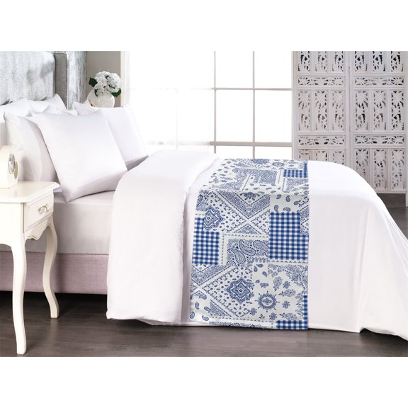 Paisley Bed Runner, Modern Oriental Vibes Floral Motifs with Geometric and Checkered Ornaments, Decorative Accent Bedding Scarf for Hotels Homes & Guest Rooms, Queen, Dark Lavender White, by Ambesonne