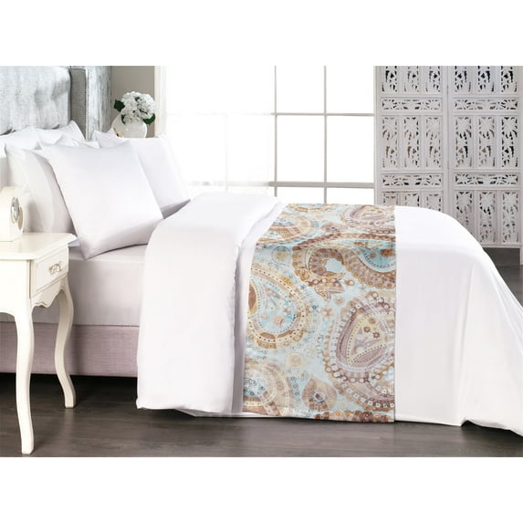 Paisley Bed Runner, Soft Colors Vintage Oriental Floral Design Psychedelic Trippy Print, Decorative Accent Bedding Scarf for Hotels Homes & Guest Rooms, Queen, Warm Taupe and Pale Coffee, by Ambesonne