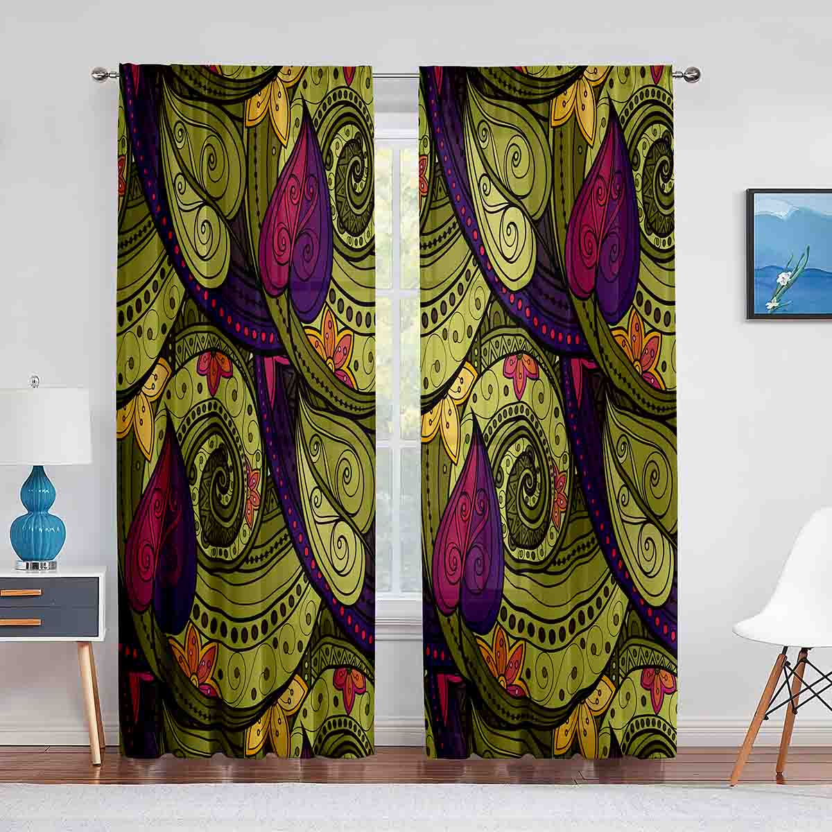 Paisley Blue Floral Patterns Tulle Curtains for Living Room ration ...