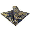 thumbnail image 1 of Paisley Blue Gold Pocket Square Mens Ties Silk Hankies MH10, 1 of 6