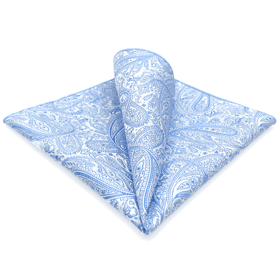 Paisley Blue Mens Pocket Square Handkerchief for Suit Jacket Silk