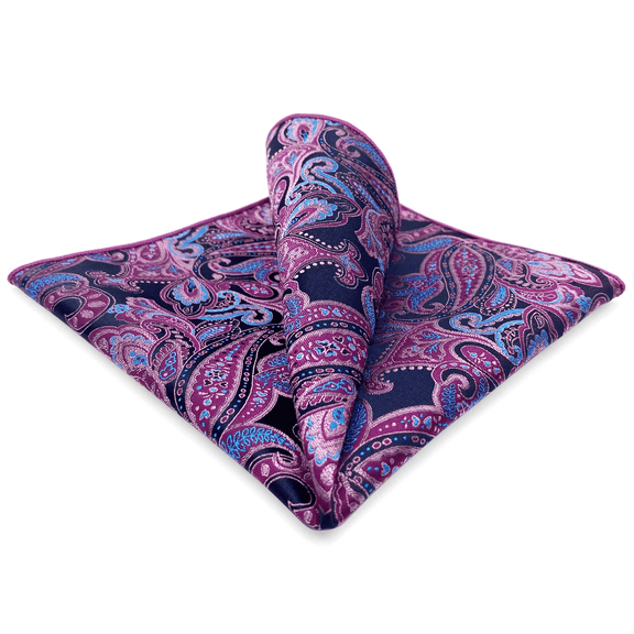 Paisley Blue Pink Silk Pocket Square Mens Hankies Hanky