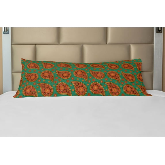 Paisley Body Pillow Case Cover with Zipper, Pattern in Eastern Style Ornament with Flower and Paisleys Traditional, Decorative Accent Long Pillowcase, Multicolor, by Ambesonne