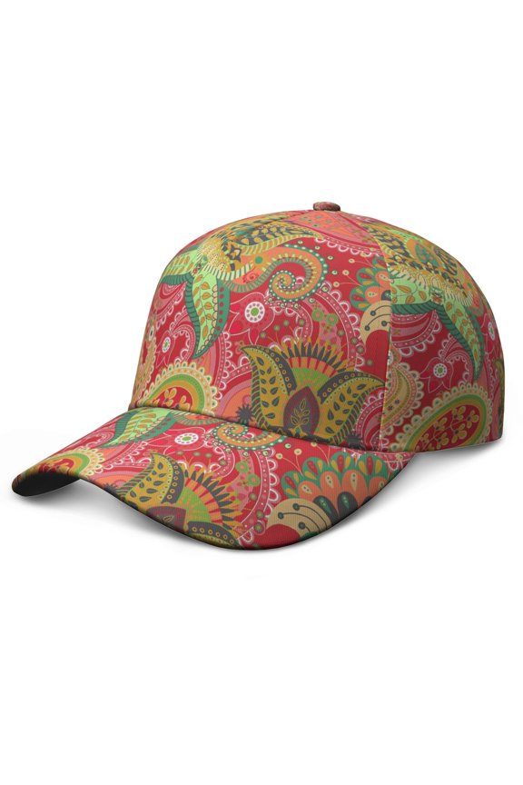Paisley Boho Baseball Cap – Vintage Retro Ethnic Floral Geometric Colorful Art Abstract Decorative Pattern Mandala Exotic Artistic Elegant Classic Chic