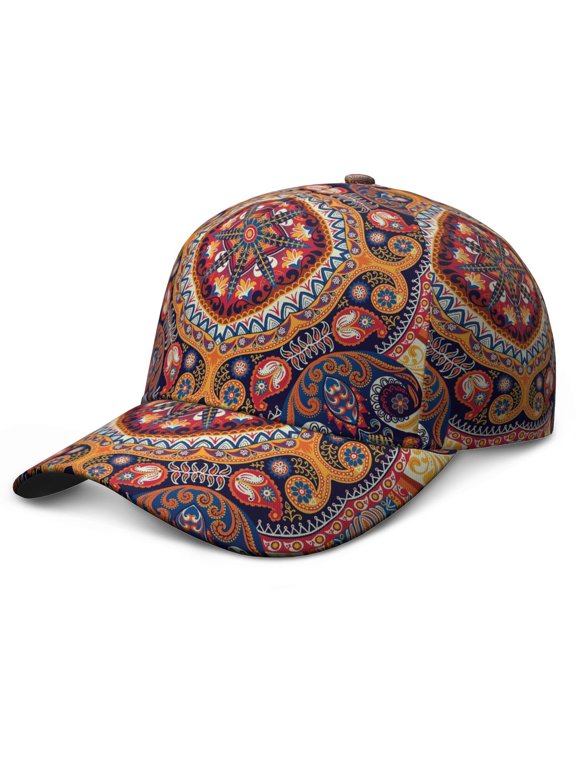 Paisley Boho Baseball Cap – Vintage Retro Ethnic Floral Geometric Colorful Art Abstract Decorative Pattern Mandala Exotic Artistic Elegant Classic Chic