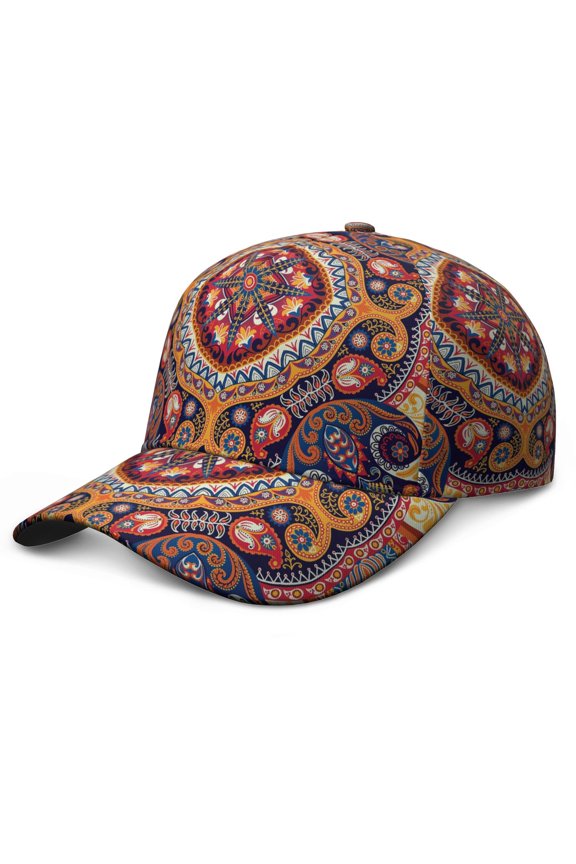 Paisley Boho Baseball Cap – Vintage Retro Ethnic Floral Geometric Colorful Art Abstract Decorative Pattern Mandala Exotic Artistic Elegant Classic Chic