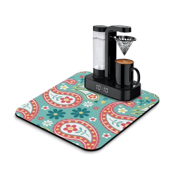 Paisley Boho Design Coffee Mat Vintage Floral Absorbent Non-Slip Counter Protector
