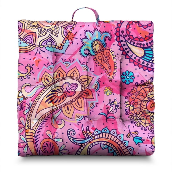 Paisley Boho Design Pillow – 22x22 Inch Large Floor Cushion, Dutch Velvet, Soft Support for Meditation, Yoga & Tatami Rooms (Retro Floral)