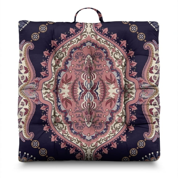 Paisley Boho Design Pillow – 22x22 Inch Large Floor Cushion, Dutch Velvet, Soft Support for Meditation, Yoga & Tatami Rooms (Retro Floral)