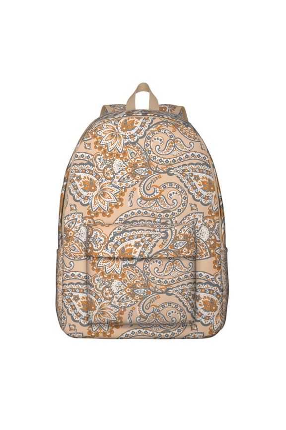 Paisley Boho Design School Backpack, Retro Ethnic Floral Canvas Bookbag for Women, Aesthetic Mandala Style Travel Daypack