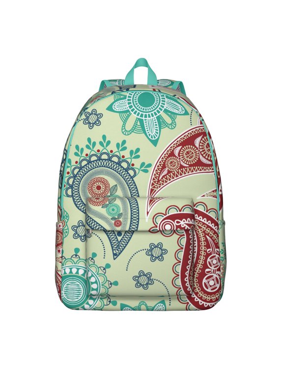 Paisley Boho Design School Backpack, Retro Ethnic Floral Canvas Bookbag for Women, Aesthetic Mandala Style Travel Daypack
