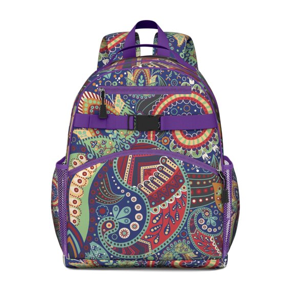 Paisley Boho Design Vintage Paisley Pattern School Backpack Adjustable Padded Straps Chest Buckle Water-Resistant Durable Bookbag