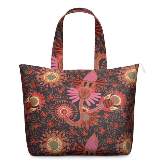 Paisley Boho Design Vintage Travel Tote - Large Main Compartment & Side Pockets