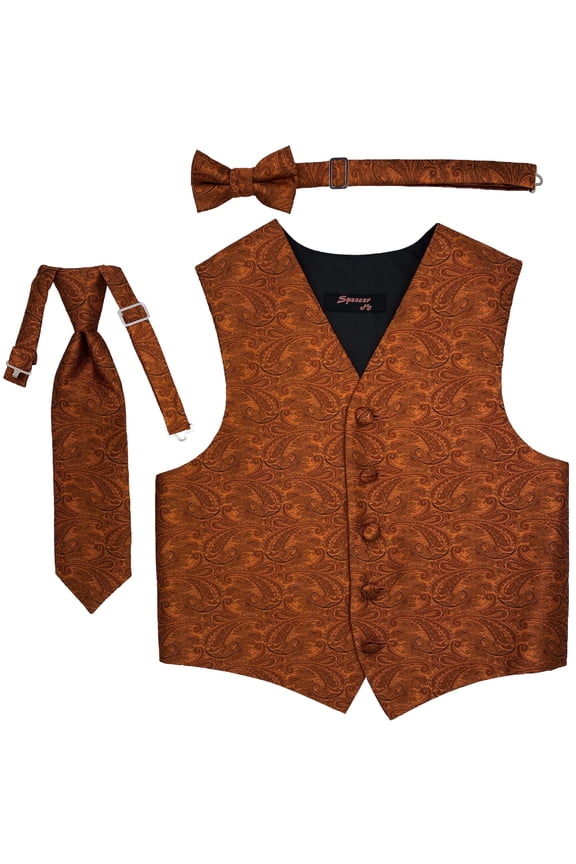 Paisley Burnt Orange Boys Satin Vest Spencer J - Boys 13-14