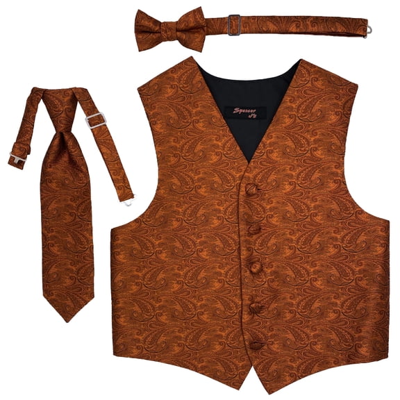 Paisley Burnt Orange Boys Satin Vest Spencer J - Boys 3-4