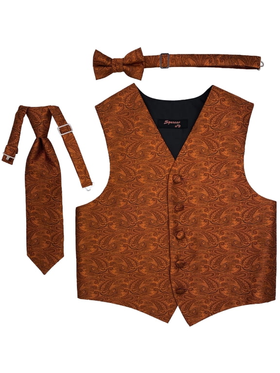 Paisley Burnt Orange Boys Satin Vest Spencer J - Boys 5-6