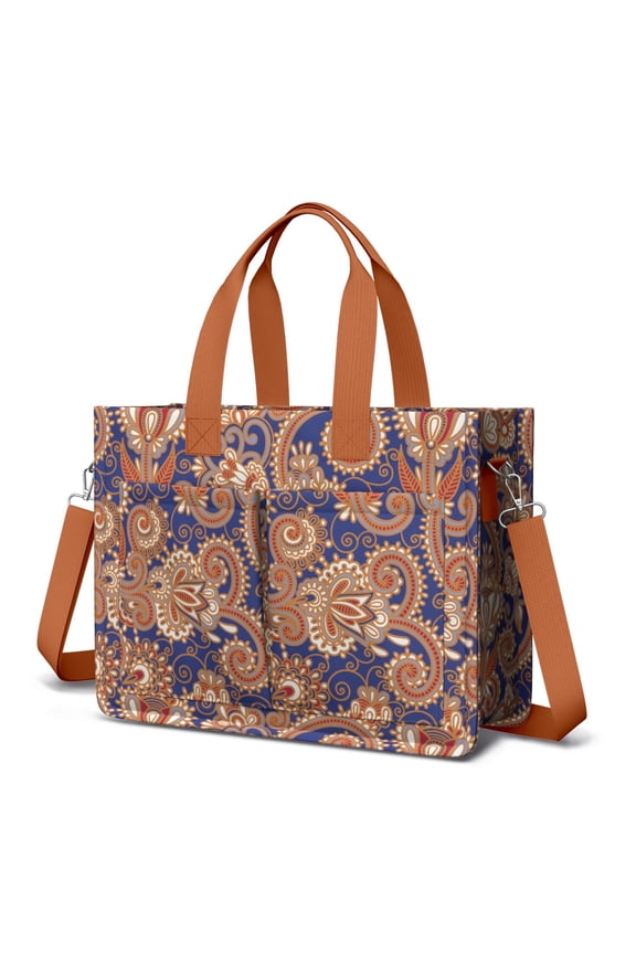 Paisley Canvas Tote Bag for Women with Compartments, Large Cute Boho Teacher Student Shoulder Bag Nurse Purses Crossbody Bags Work Laptop Book Bag Satchels Handbags