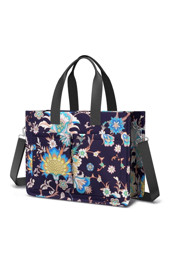Paisley Canvas Tote Bag for Women with Compartments, Large Cute Boho Teacher Student Shoulder Bag Nurse Purses Crossbody Bags Work Laptop Book Bag Satchels Handbags