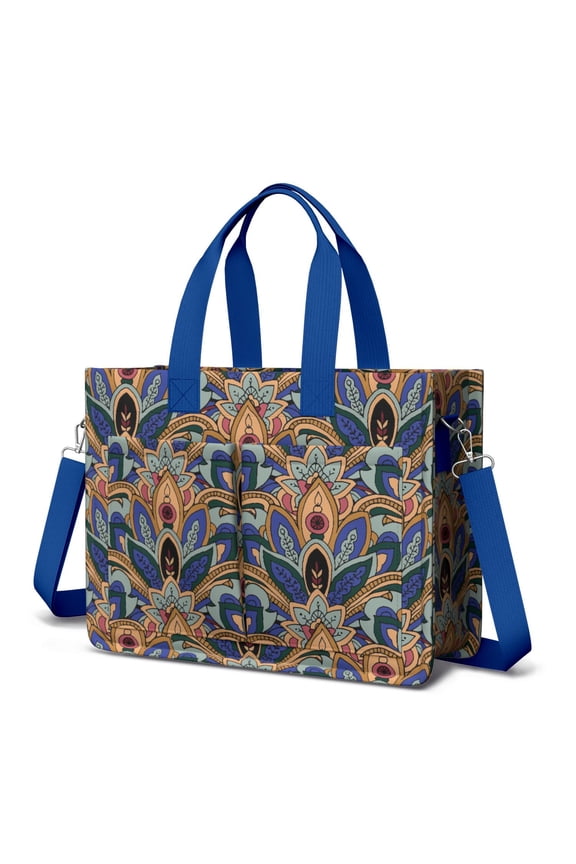 Paisley Canvas Tote Bag for Women with Compartments, Large Cute Boho Teacher Student Shoulder Bag Nurse Purses Crossbody Bags Work Laptop Book Bag Satchels Handbags