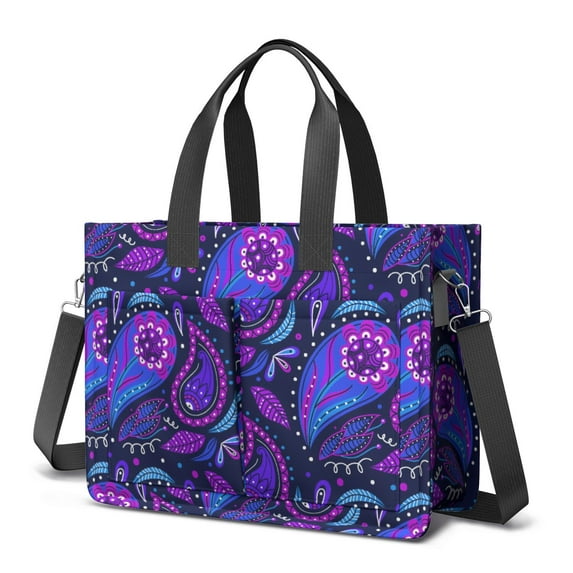 Paisley Canvas Tote Bag for Women with Compartments, Large Cute Boho Teacher Student Shoulder Bag Nurse Purses Crossbody Bags Work Laptop Book Bag Satchels Handbags