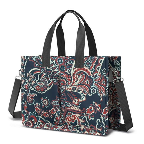 Paisley Canvas Tote Bag for Women with Compartments, Large Cute Boho Teacher Student Shoulder Bag Nurse Purses Crossbody Bags Work Laptop Book Bag Satchels Handbags
