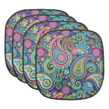 Paisley Chair Seating Cushion Set of 4, Ornate Traditional Teardrop Elements Details in Bohemian Design Print, Seat Pads for Office with Anti-slip Backing, 16"x16", Multicolor, by Ambesonne