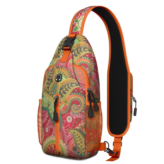 Paisley Chic Vintage Crossbody Bag – Pattern Boho Retro Ethnic Floral – Abstract Decorative Mandala Exotic Bohemian Rustic Design – Lightweight & Adjustable Strap