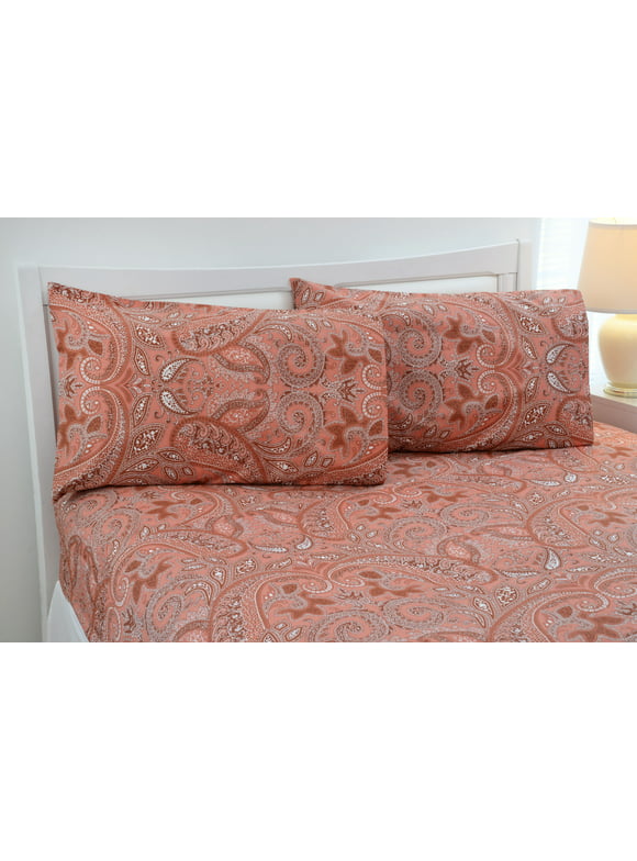 Paisley Collection 500 Thread Count Egyptian Cotton Bed Sheets 4 Piece Set - 5 Colors - Cal King / Coral
